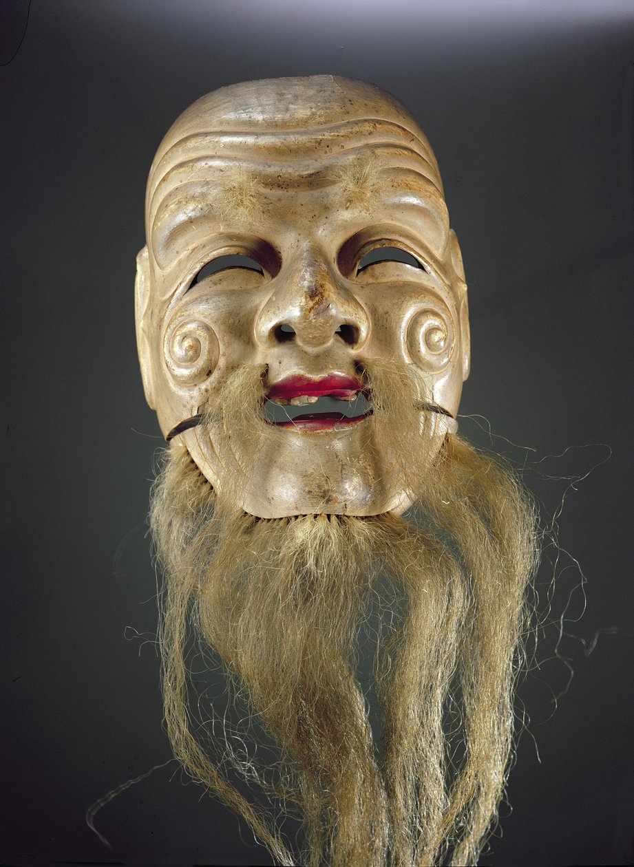 Old Man Mask, Noh Theatre (målat trä) av Japanese School