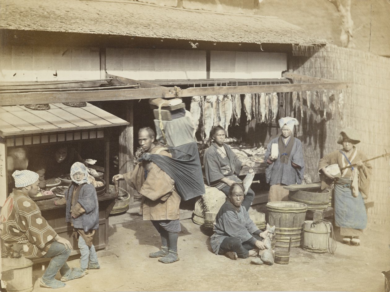 Marknadsplats i Japan (handfärgat svartvitt foto) av Japanese Photographer