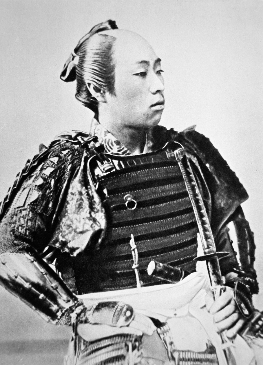 Samurajer från Gamla Japan med traditionell frisyr (s/v foto) av Japanese Photographer