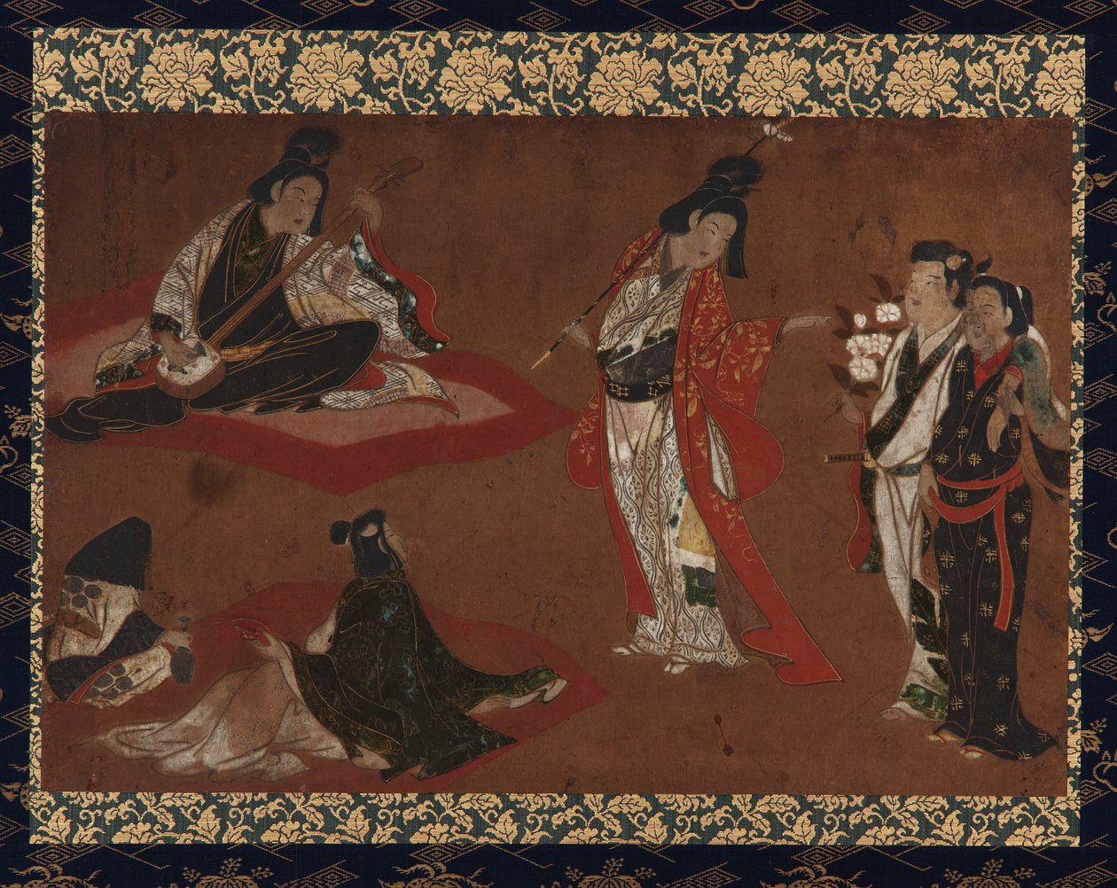 A Picnic Party, Hængende rulle (monteret på panel), tidligt i det 17. århundrede (farve og guld på papir) svensk av Japanese School