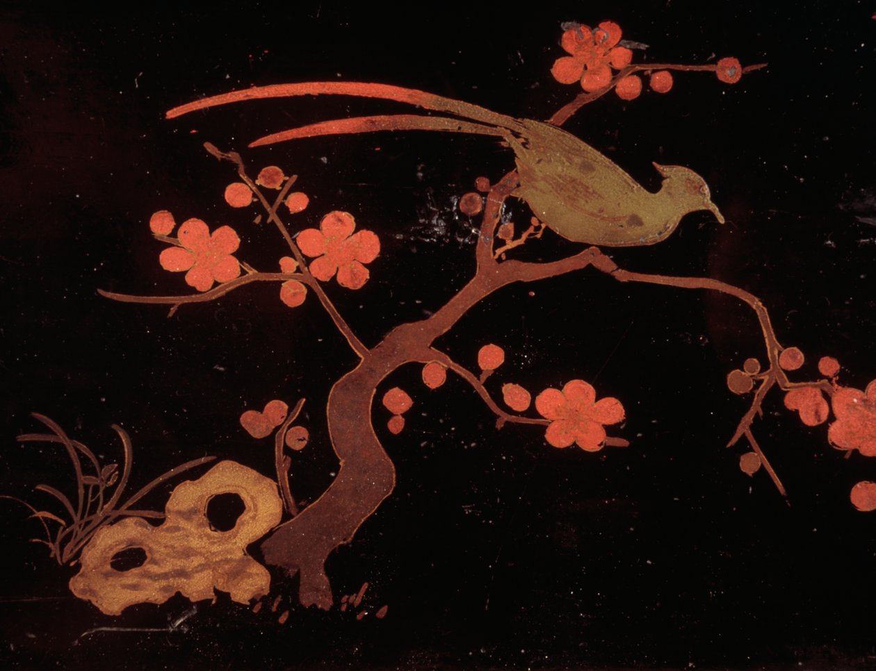 Fågel- och blommotiv, Bunkolåda i trä och lack av Japanese School