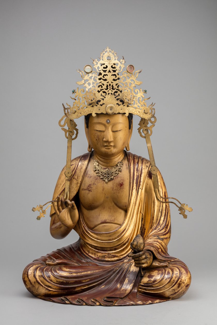 Bodhisattva Kannon med en Lotusblomma (trä, förgyllning och lack) av Japanese School