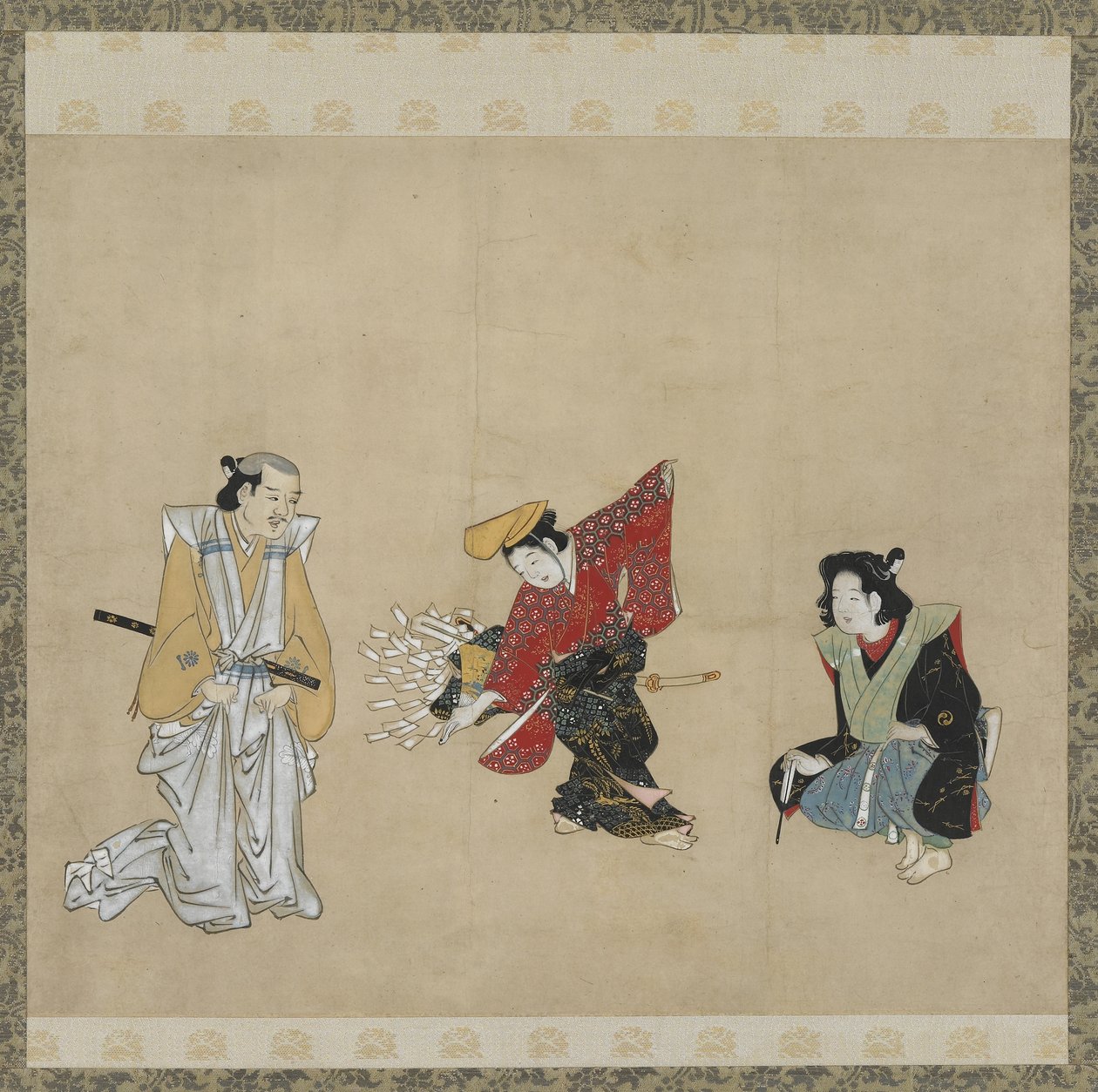 Pojke som utför en Narihira-dans, Edo-period (bläck, färg och guld på papper) av Japanese School