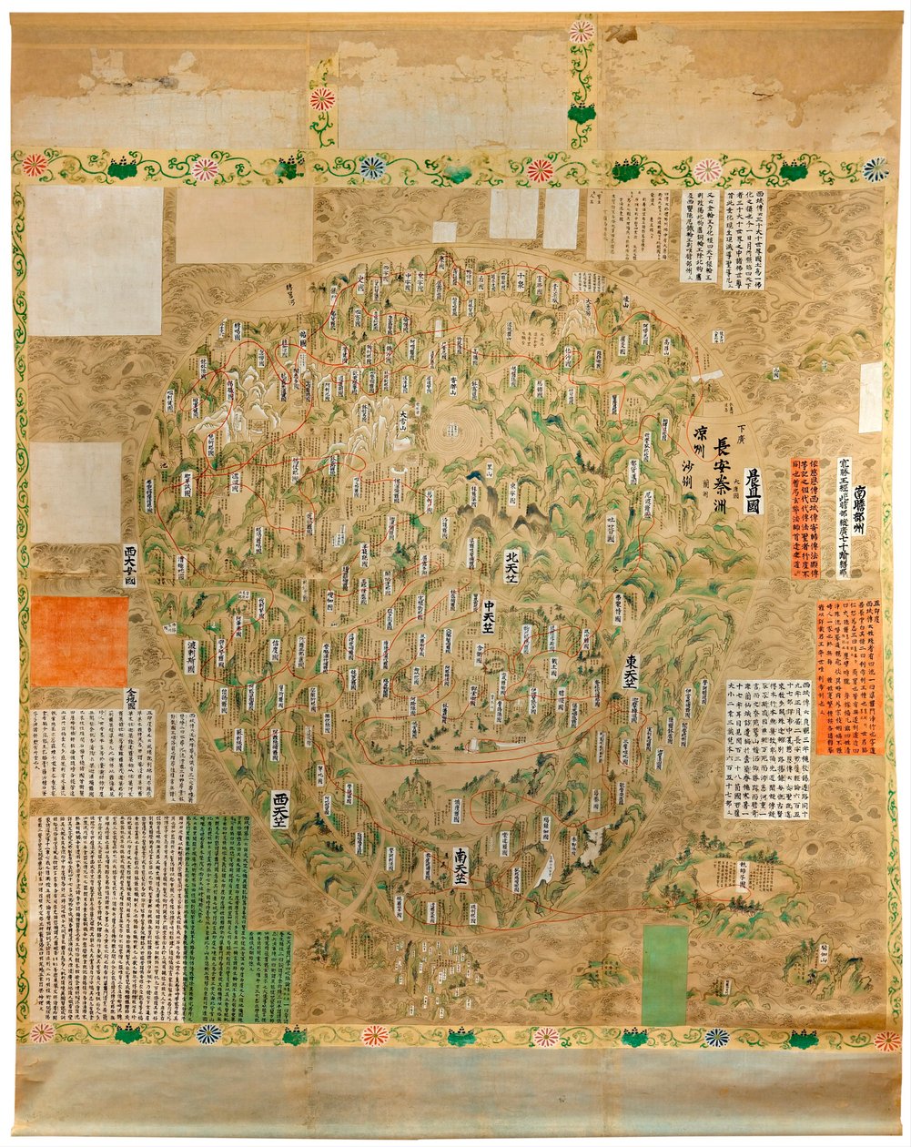 Buddhistisk världskarta - Japanska skolans akvarell och bläck från början av 1700-talet - Adelaide, Art Gallery of South Australia, Australien av Japanese School
