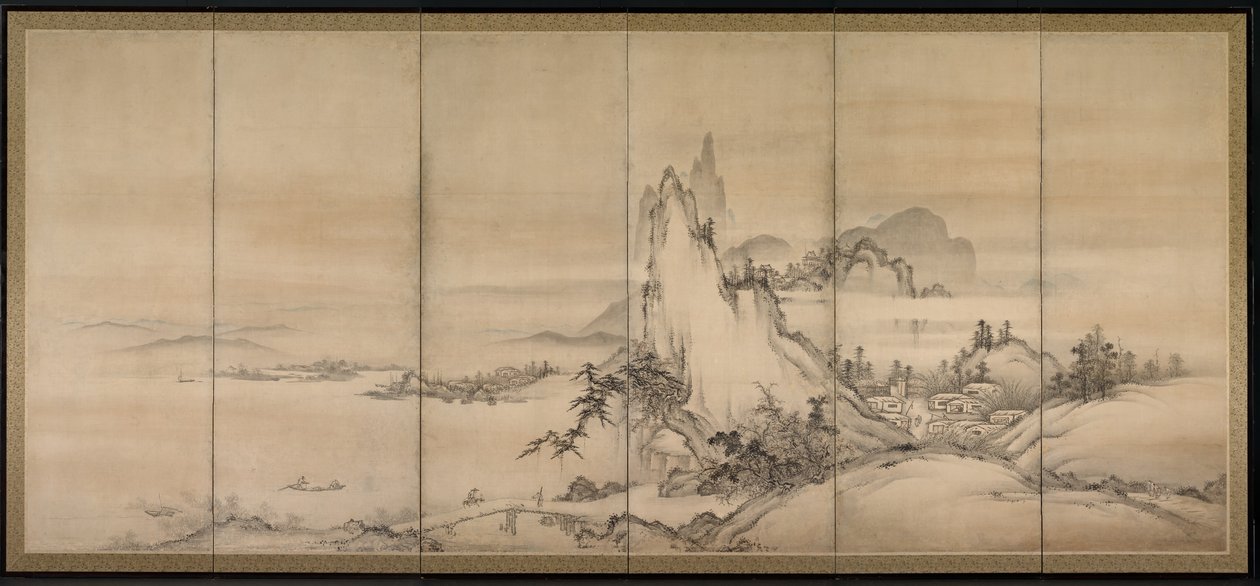 Chinese Landscape, en av ett par sexfaldiga skärmar av Japanese School