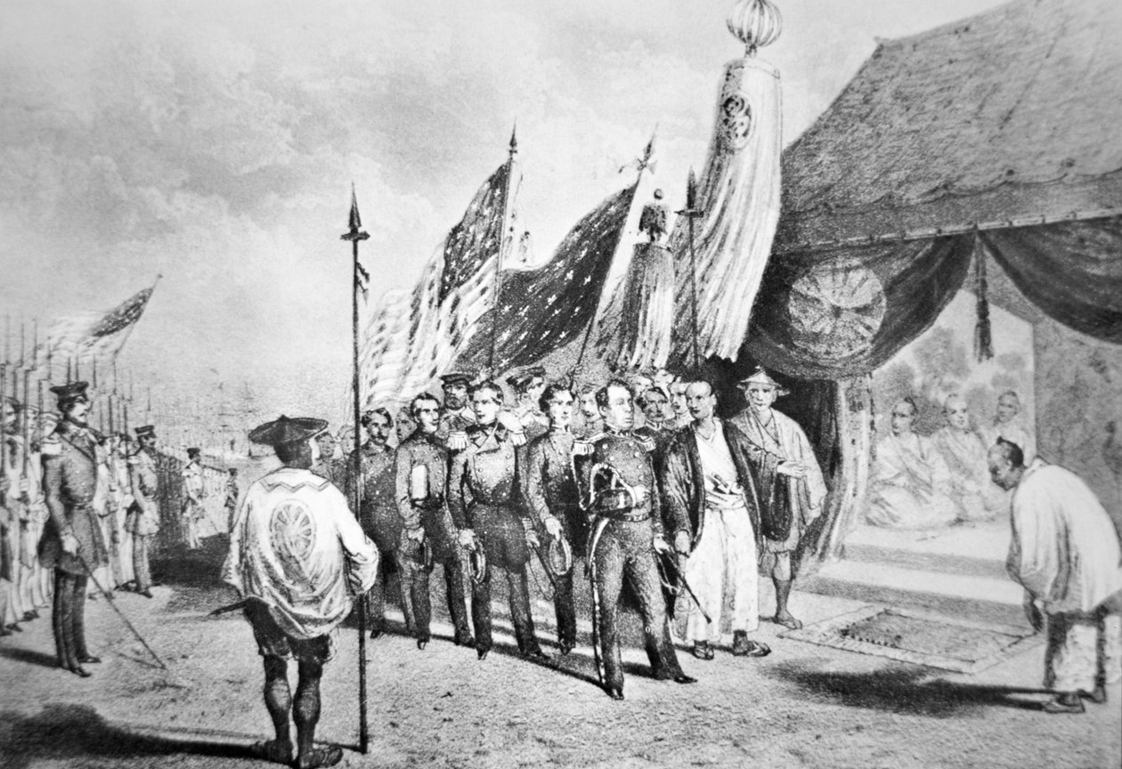 Commodore Perry i Japan 1853 träffade kejserliga kommissionärer i Yokohama av Japanese School