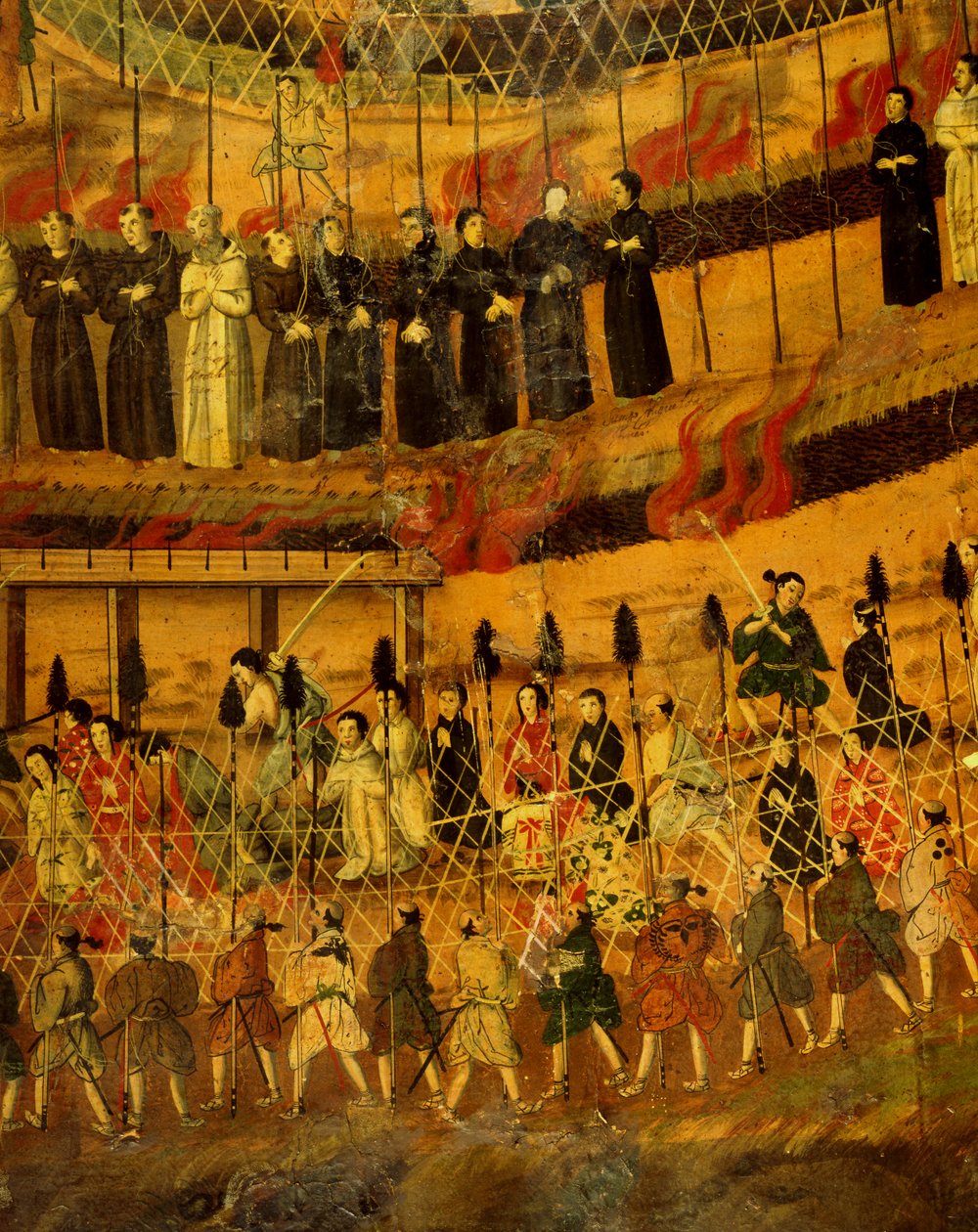 Detalj från Jesuiternas martyrskap i Japan 1622 (akvarell på papper) av Japanese School