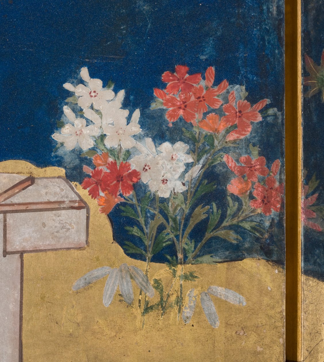 Detalj av våren i palatset, sexfaldig skärm från The Tale of Genji, ca 1650 (bläck, färger och guld på papper) av Japanese School