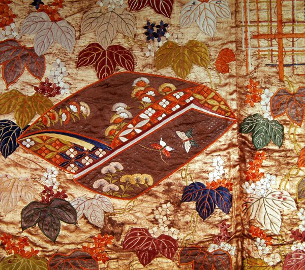 Detalj av en Noh-rock (satin) av Japanese School