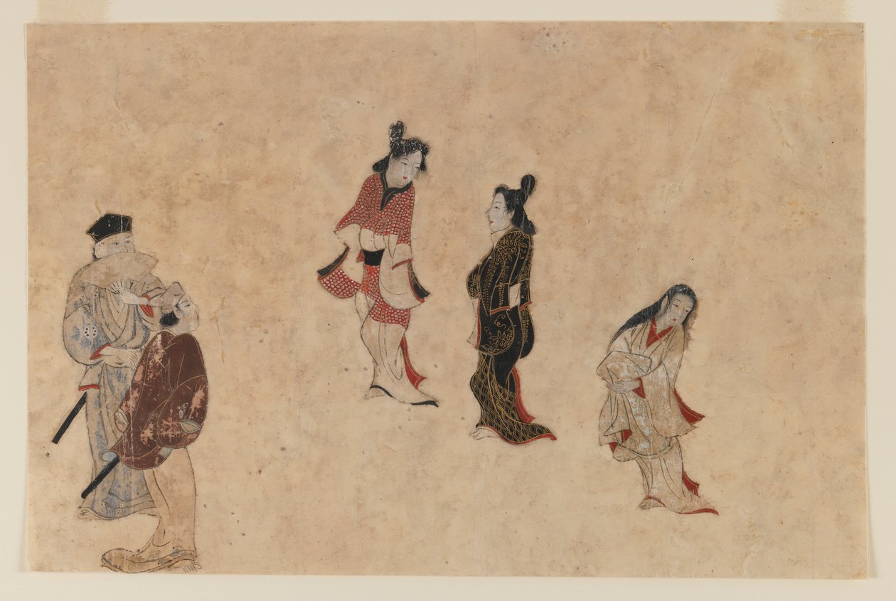 Tidig Ukiyo-e-målning (bläck, färg och guld på papper) av Japanese School