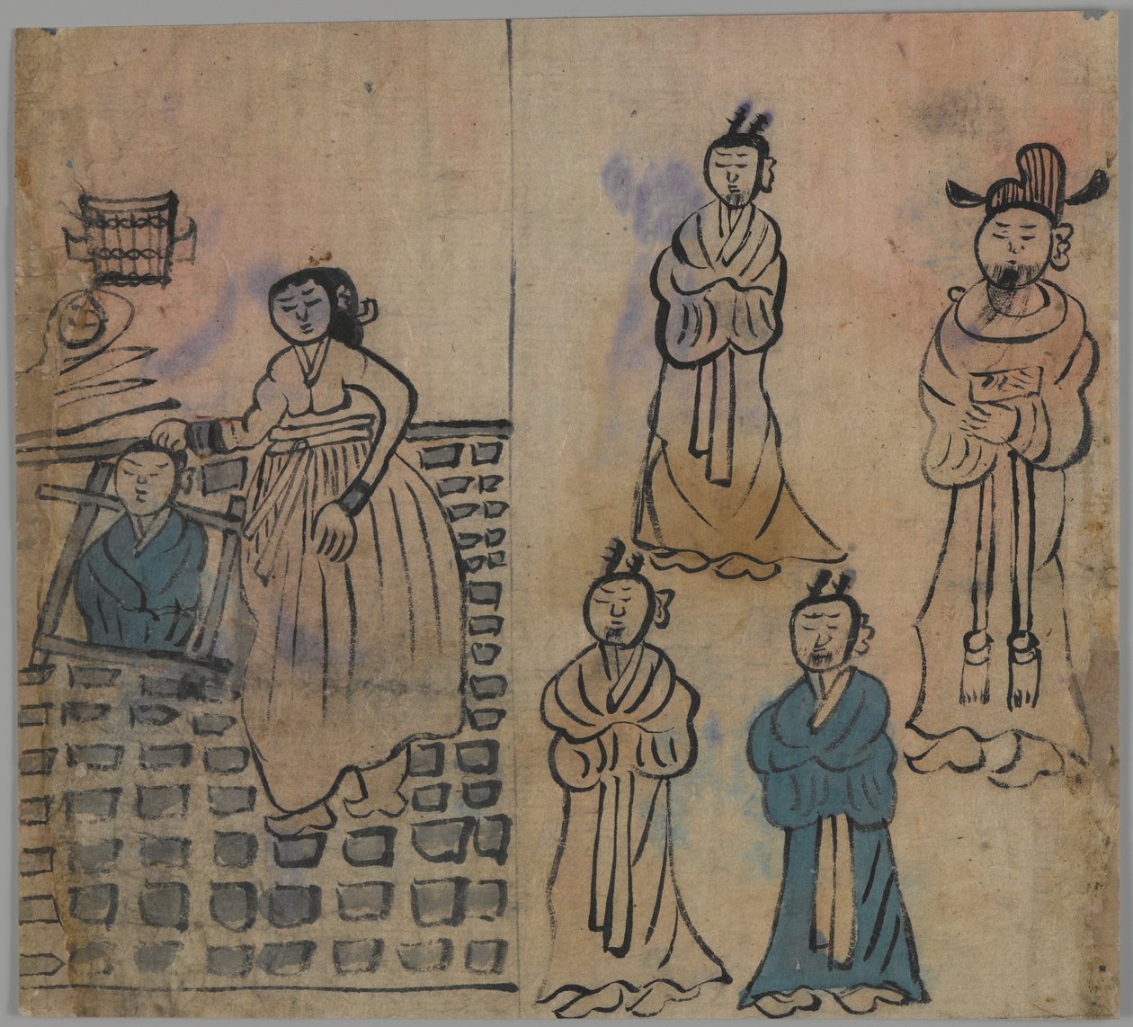 Genrescen, 1 av 4 (bläck & färg på papper) av Japanese School
