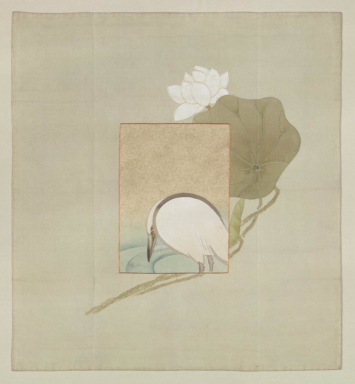 Presentomslag, Meiji Period (1868-1912) (målat siden med broderade trådar) av Japanese School