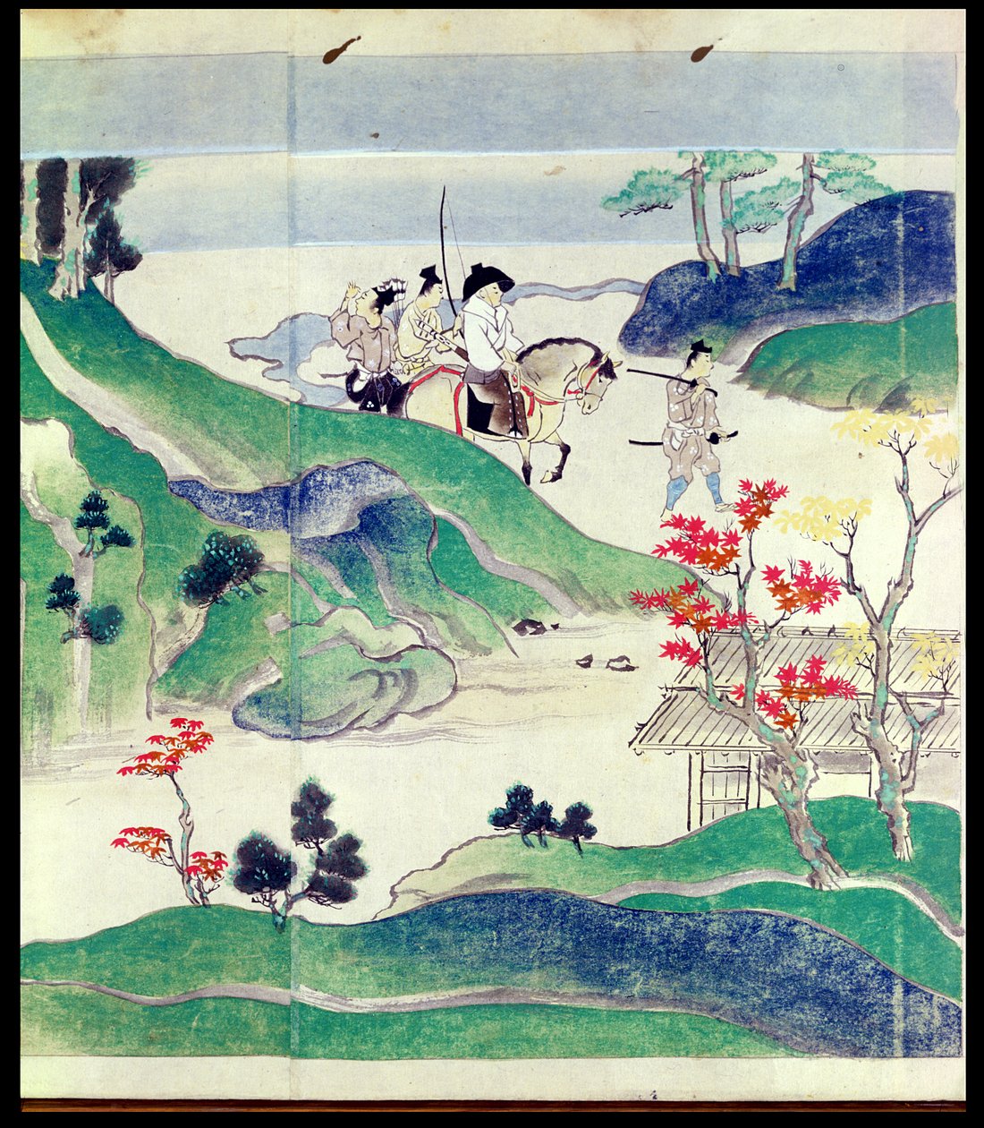 Ippen rider med sin eskort, från en illustrerad historia om munken Ippens liv (1239-89) (wc på papper) av Japanese School