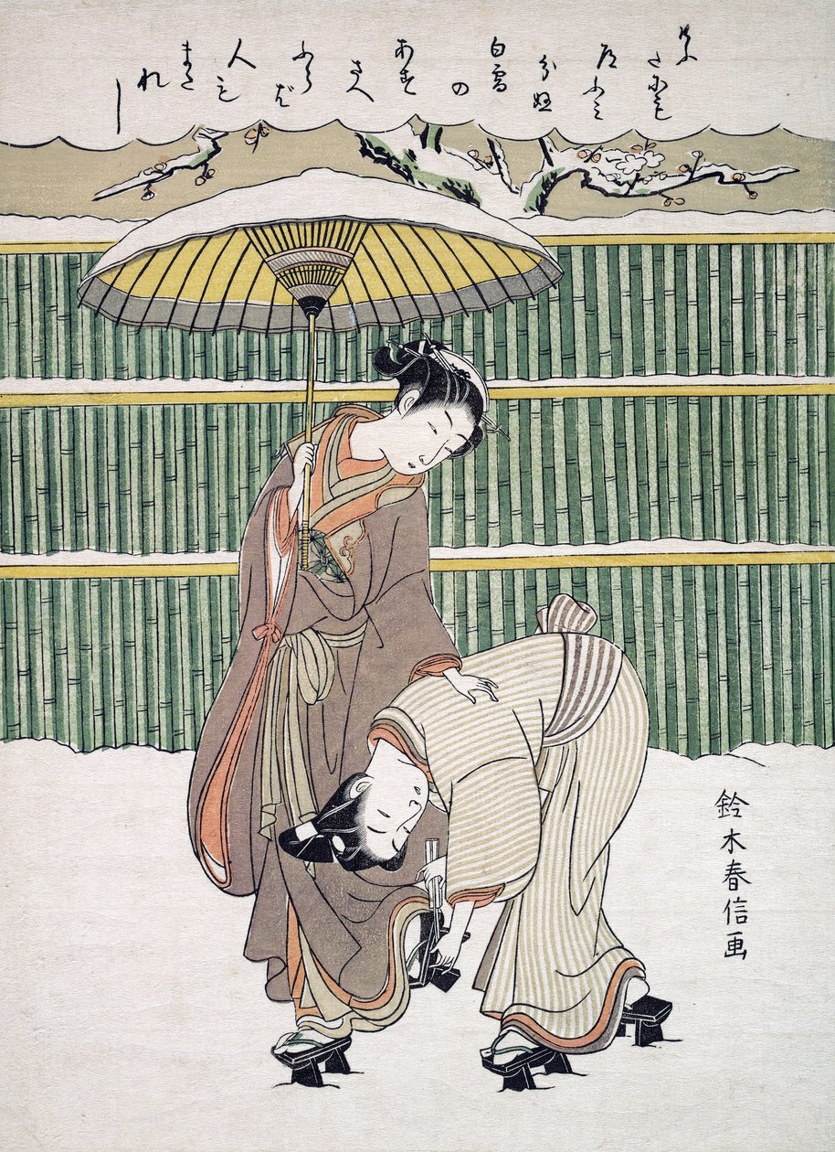Japanska älskare som går i Snow, pub. C. 1768 av Japanese School