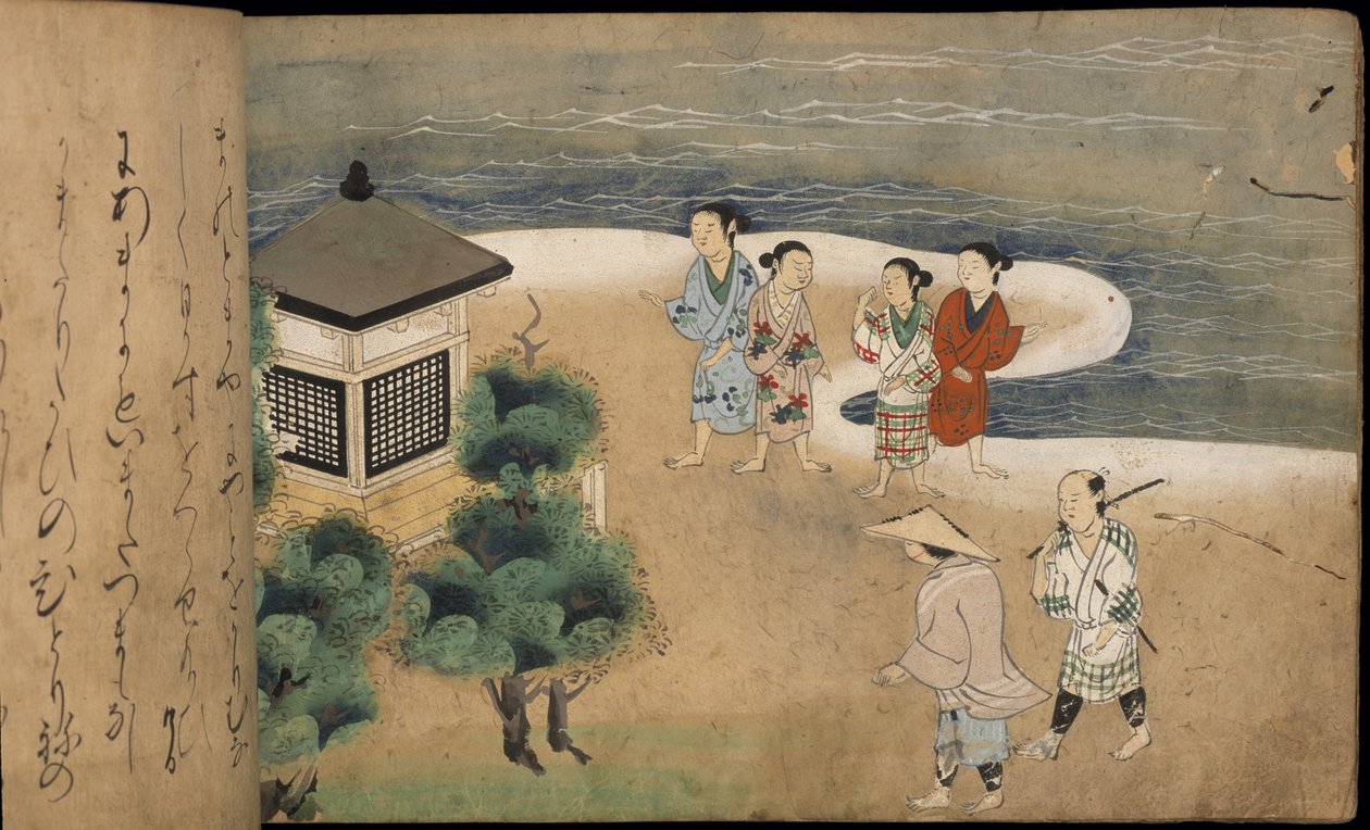 Japanska män vid en pagod, illustration från 