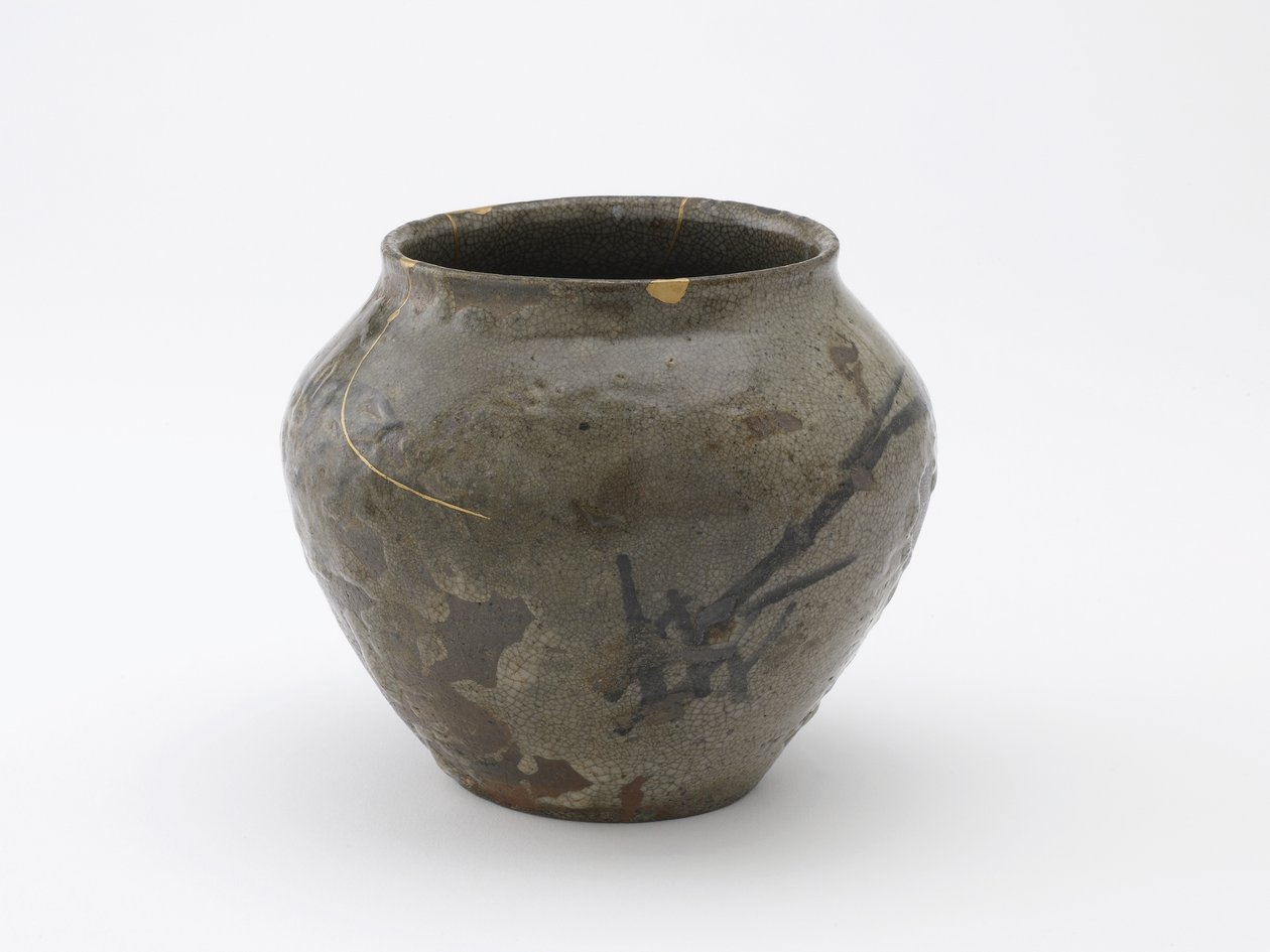 Burk med design av vass, Saga-prefekturen, Momoyama-perioden, sent 1500-tidigt 1600-tal (stengods med järnpigment under fältspatisk glasyr) av Japanese School