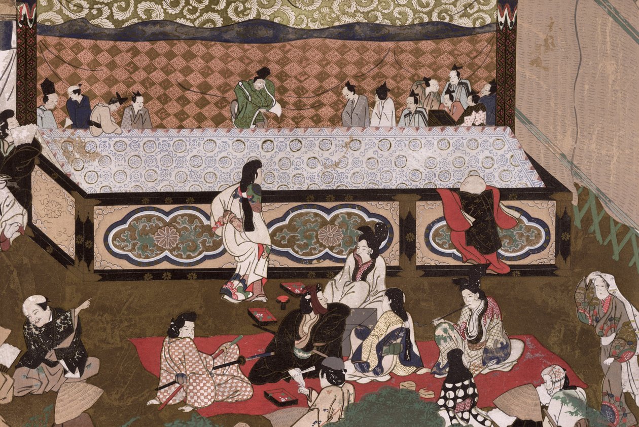 Kabuki-teatern på en mässa i Kyoto, illustration efter en 17:e målning från 