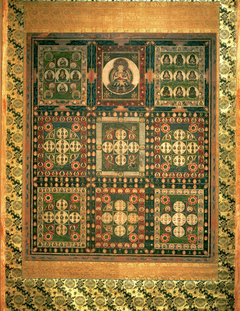 Kongo-kai Mandara, Kamakara-period (ogenomskinlig wc, bläck och guld på siden) (se även 203663) av Japanese School