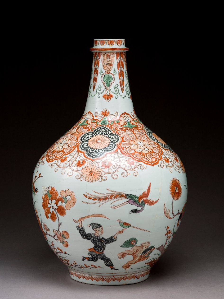 Stor flaskvas, dekorerad i Holland i Imari-stil, Ko-Imari, sent 1600-tal (lergods med emalj överglasyr) av Japanese School