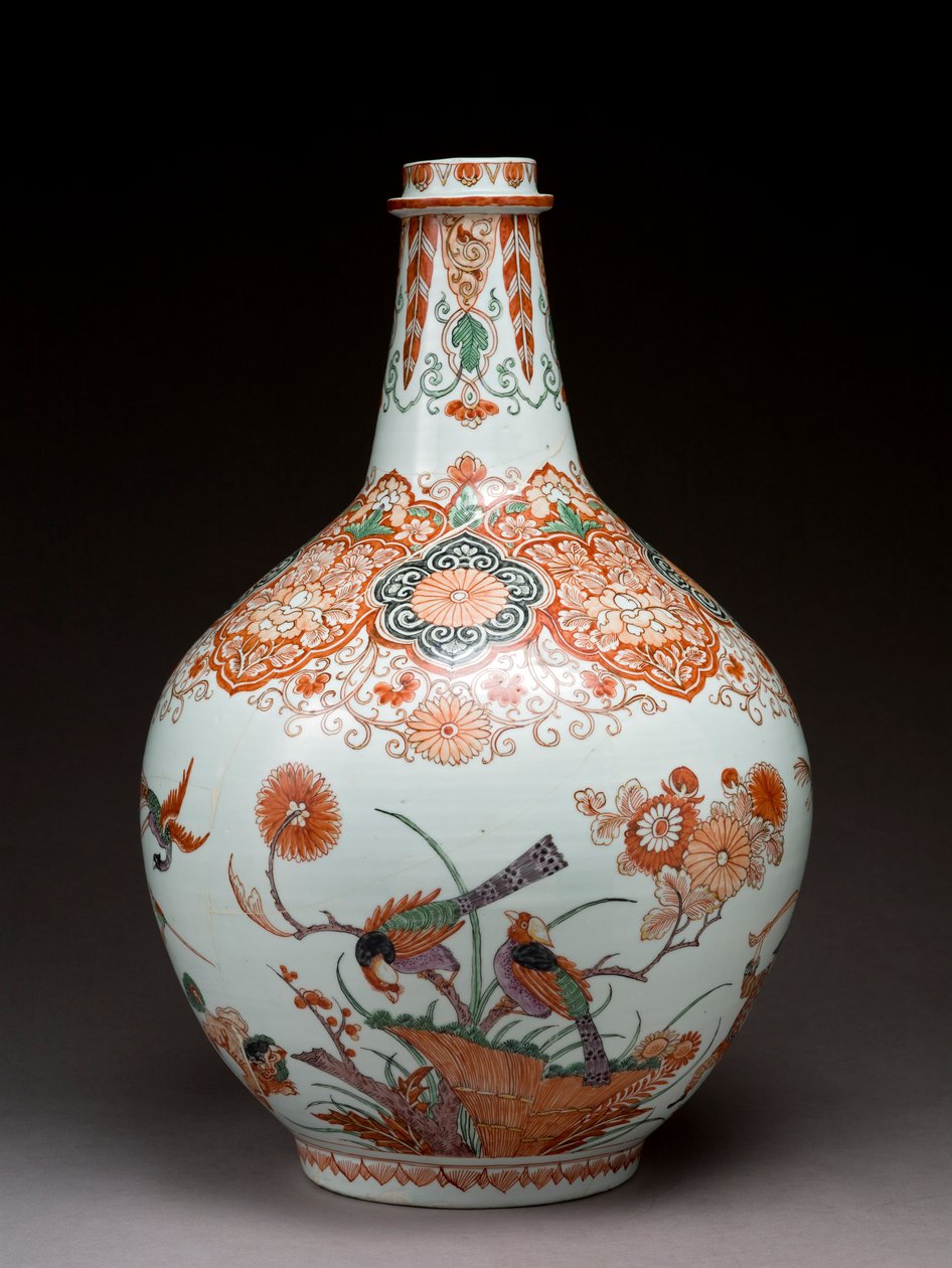 Stor flaskvas, dekorerad i Holland i Imari-stil, Ko-Imari, sent 1600-tal (lergods med emalj överglasyr) av Japanese School