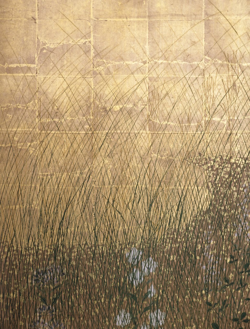 Moon In Musashi Plain (färg och guld på papper) av Japanese School