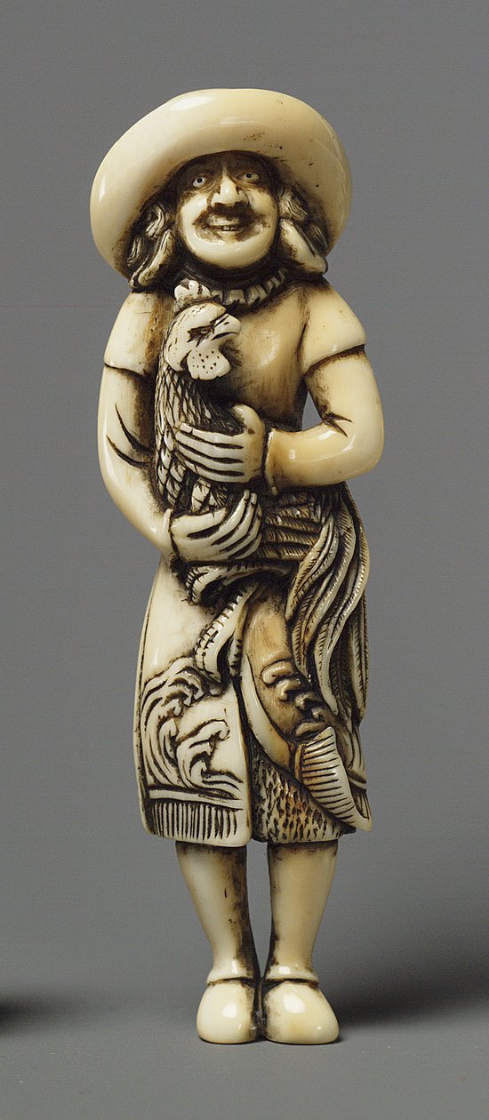 Netsuke modellerade som utlänning med kirin, 1800-talet (elfenben) av Japanese School