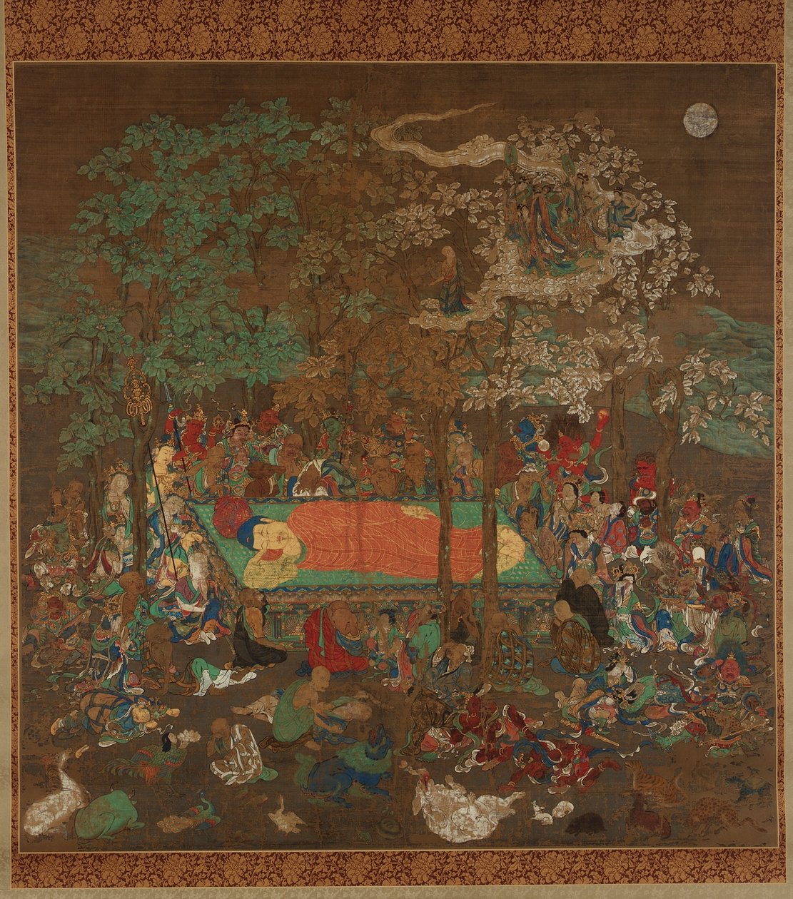 Buddhas Nirvana, Kamakura-perioden (bläck, färg, guld och silver på siden) av Japanese School