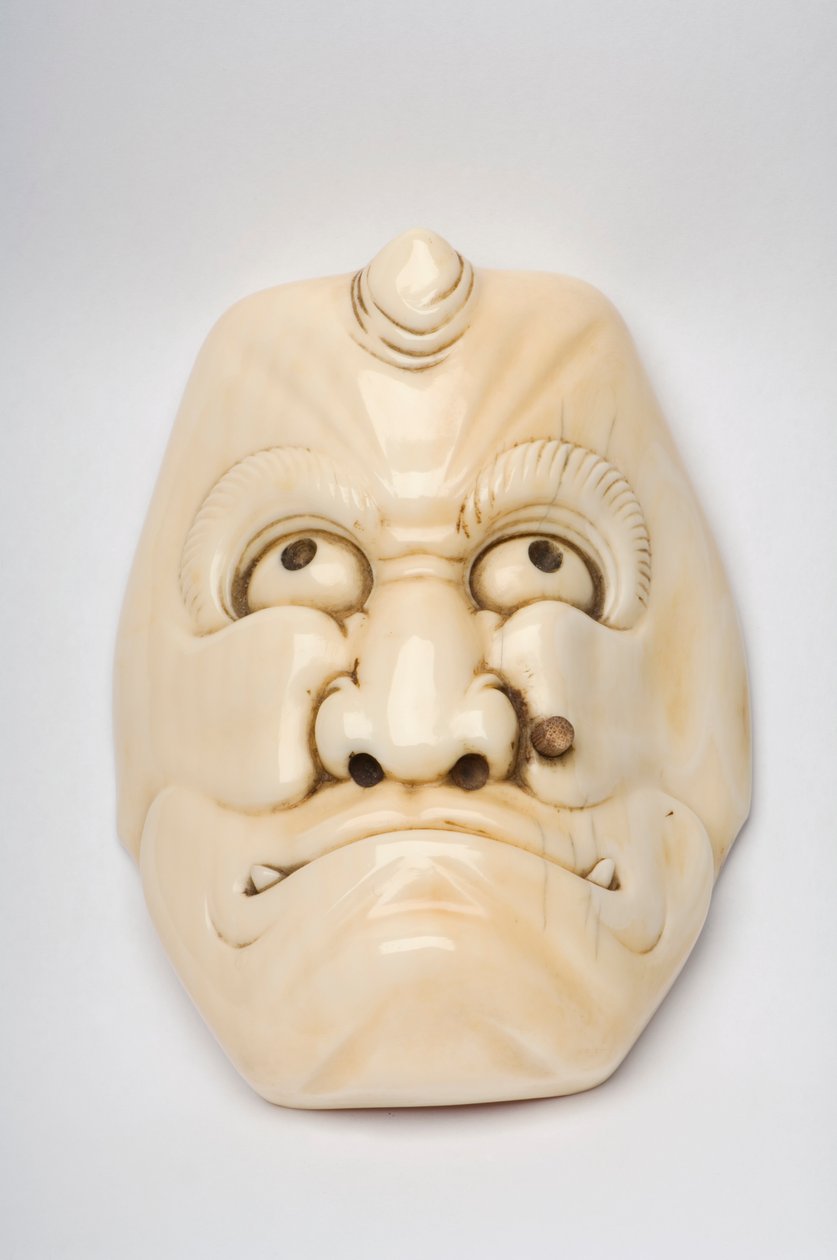 Okimono mask snidad som en karaktär från Kabuki eller annan teater av Japanese School