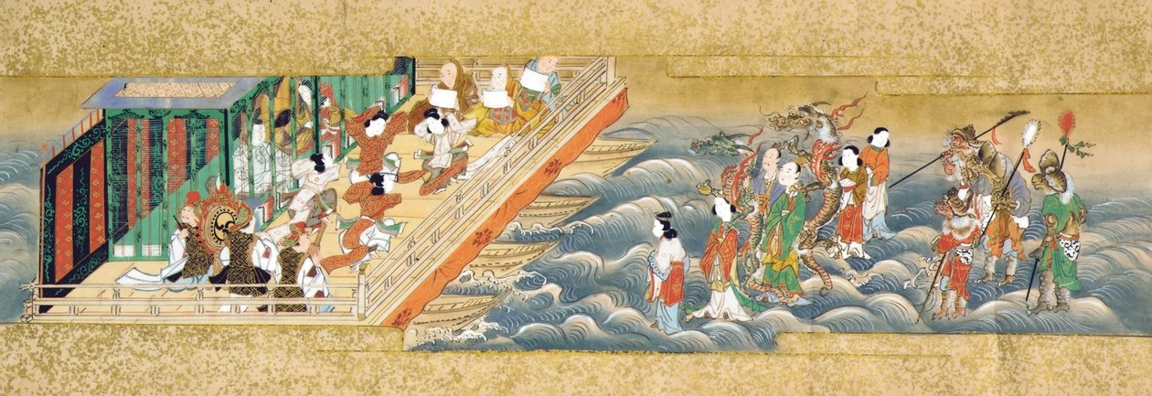 En av tre handrullar i miniatyr som skildrar historien om Taishokkan av Japanese School