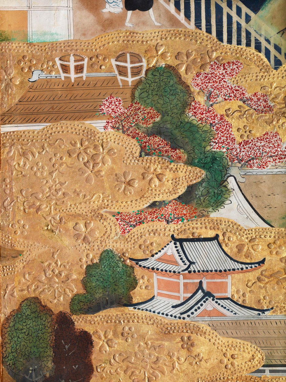 Osakazu Byobu - Japansk vikskärm med åtta paneler (målning) av Japanese School