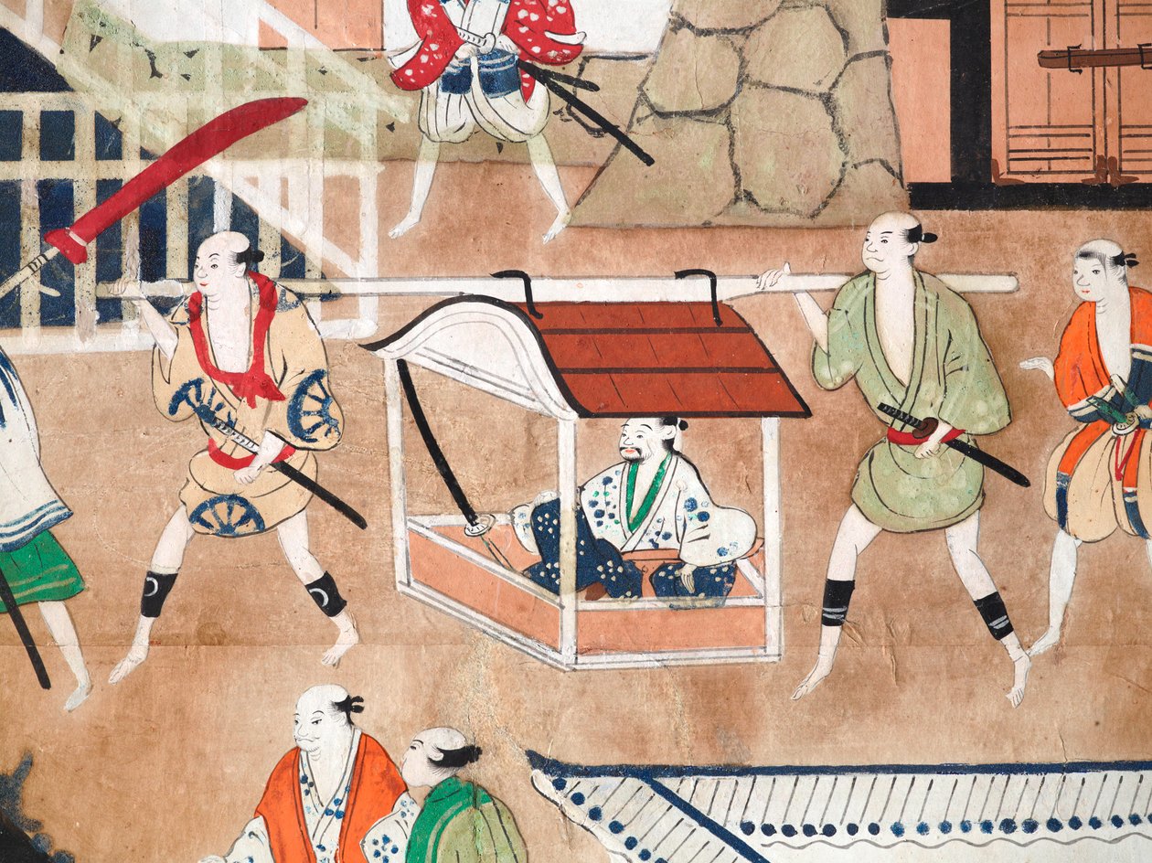 Osakazu Byobu - Japansk vikskärm med åtta paneler (målning) av Japanese School