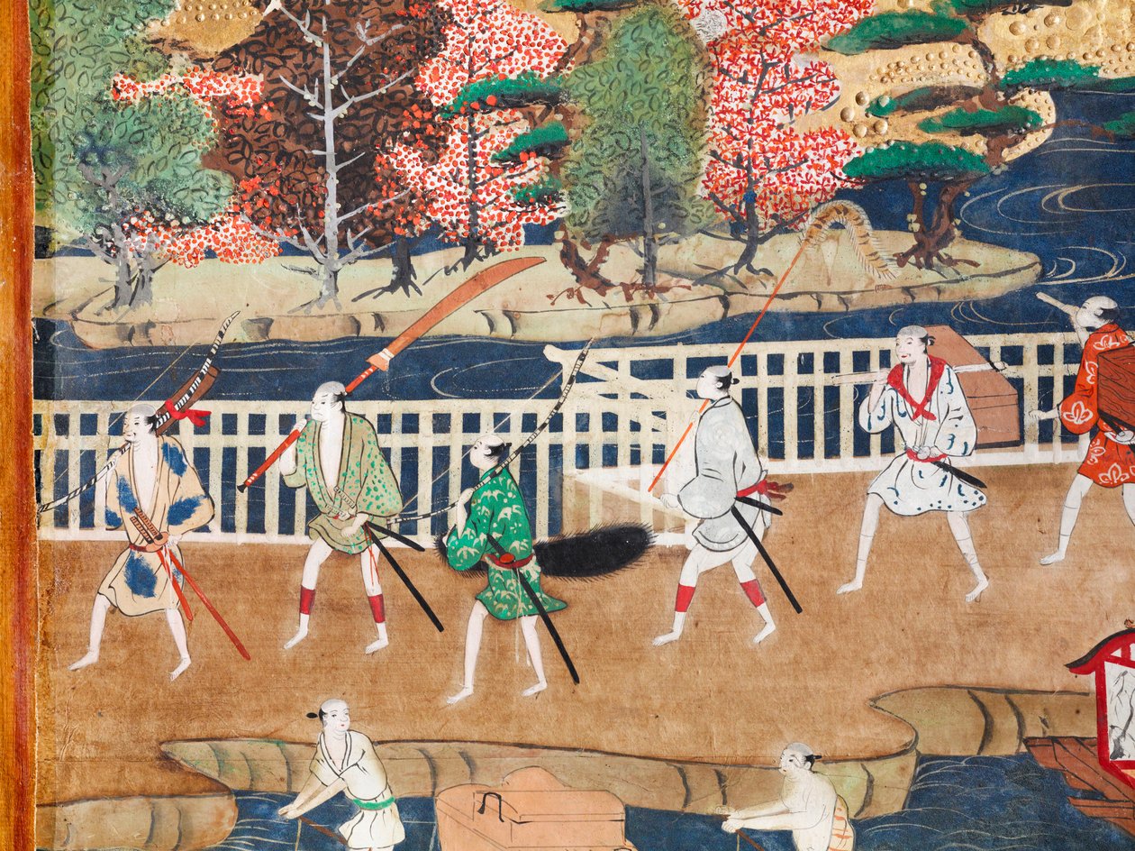 Osakazu Byobu - Japansk vikskärm med åtta paneler (målning) av Japanese School