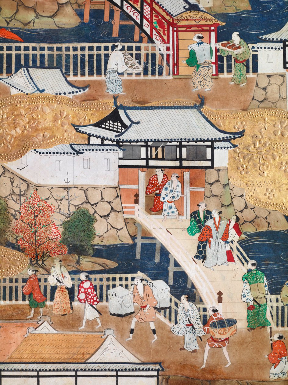 Osakazu Byobu - Japansk vikskärm med åtta paneler (målning) av Japanese School