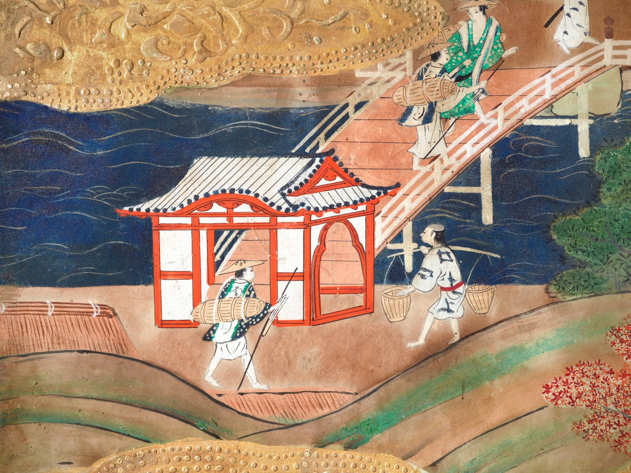 Osakazu Byobu - Japansk vikskärm med åtta paneler (målning) av Japanese School