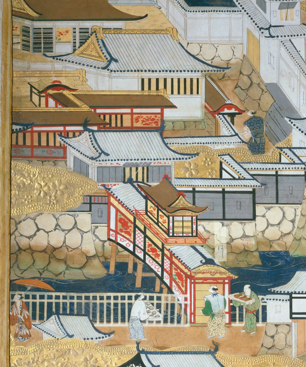 Osakazu Byobu - Japansk vikskärm med åtta paneler (målning) av Japanese School