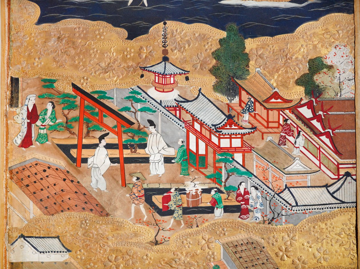 Osakazu Byobu - Japansk vikskärm med åtta paneler (målning) av Japanese School