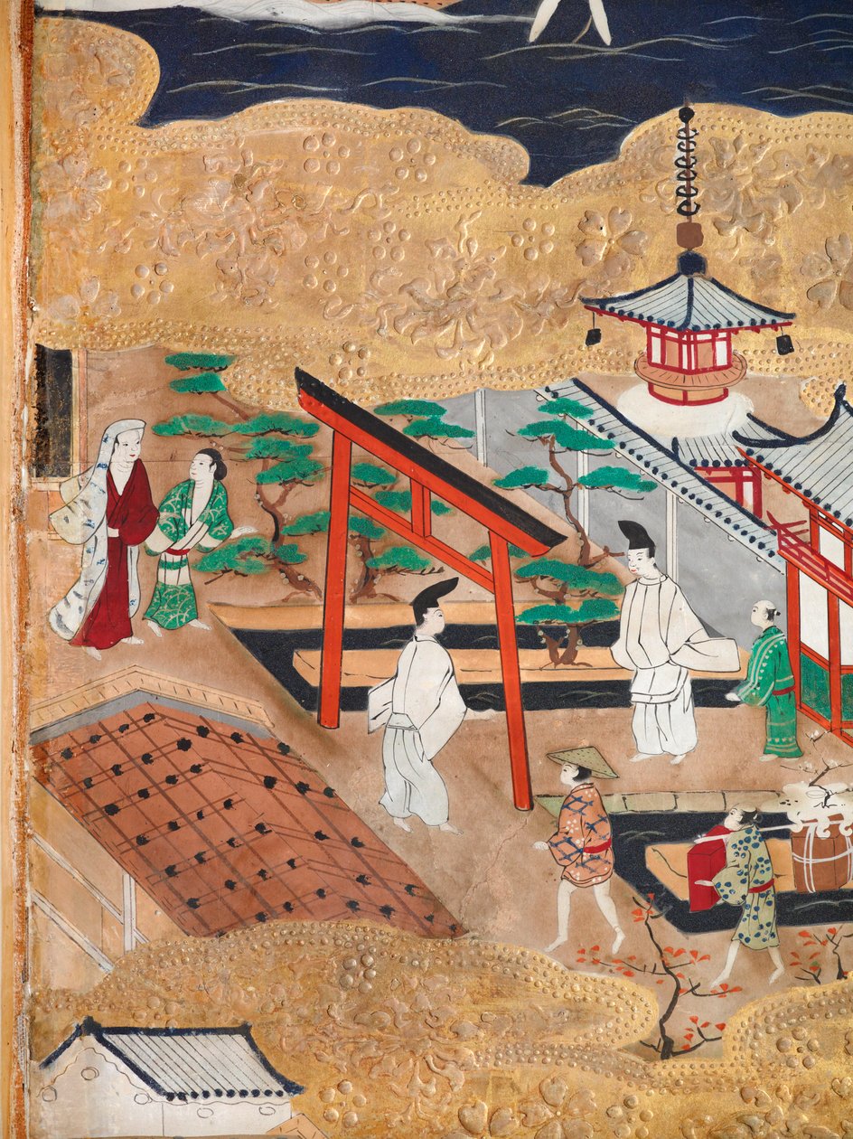 Osakazu Byobu - Japansk vikskärm med åtta paneler (målning) av Japanese School