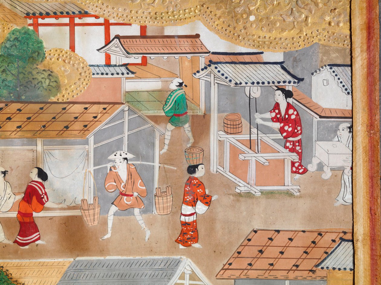 Osakazu Byobu - Japansk vikskärm med åtta paneler (målning) av Japanese School