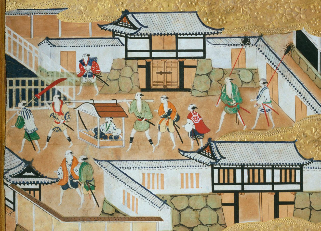 Osakazu Byobu - Japansk vikskärm med åtta paneler (målning) av Japanese School