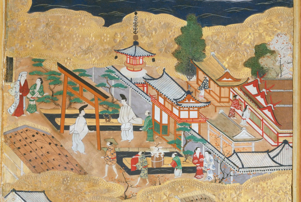 Osakazu Byobu - Japansk vikskärm med åtta paneler (målning) av Japanese School