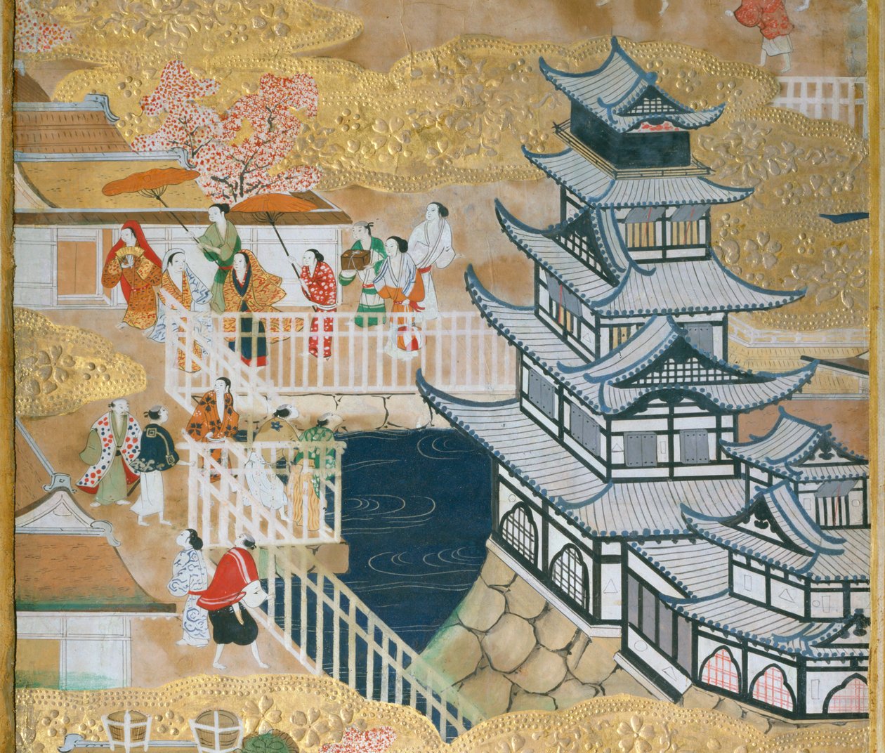 Osakazu Byobu - Japansk vikskärm med åtta paneler (målning) av Japanese School