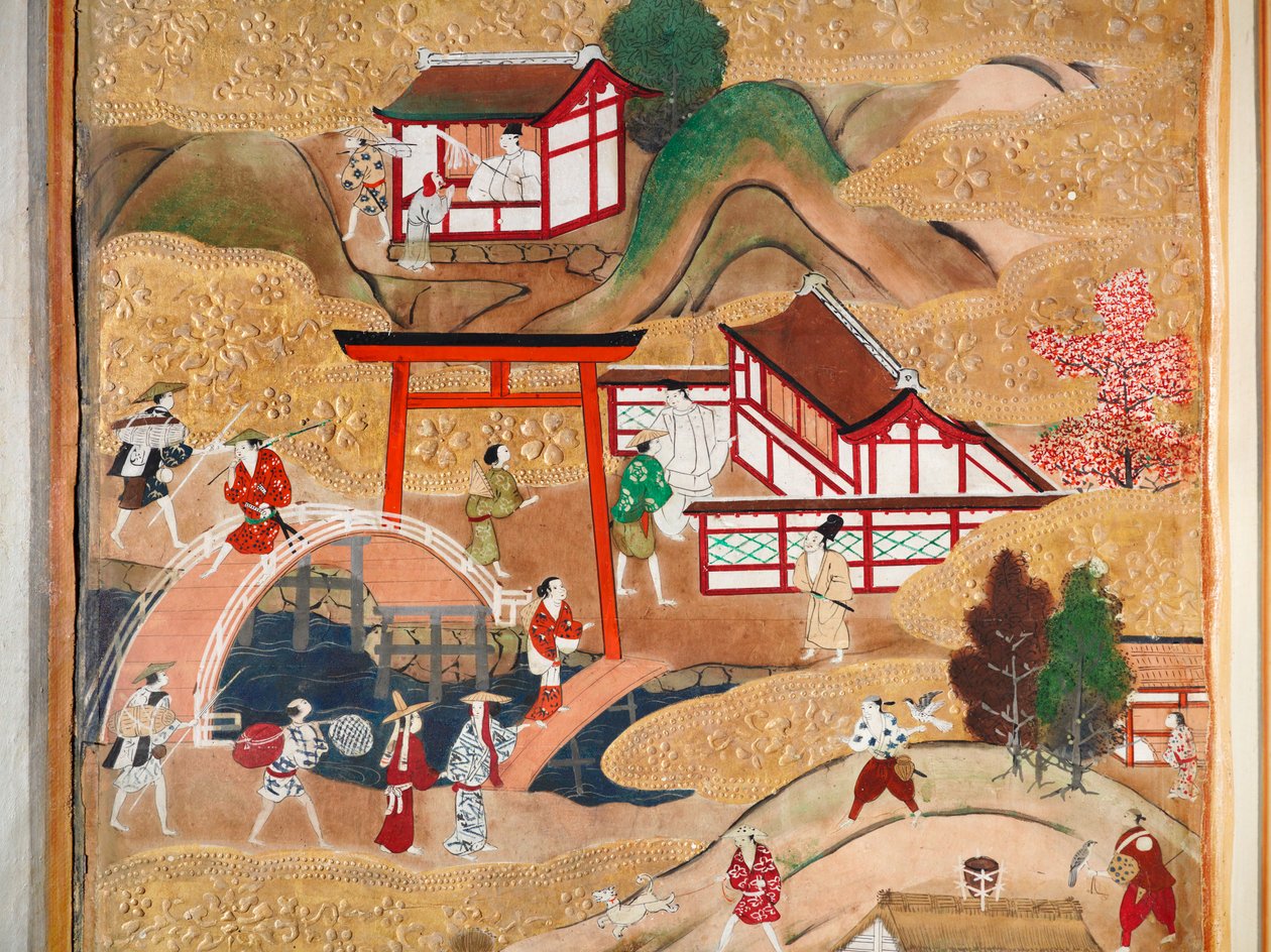 Osakazu Byobu - Japansk vikskärm med åtta paneler (målning) av Japanese School