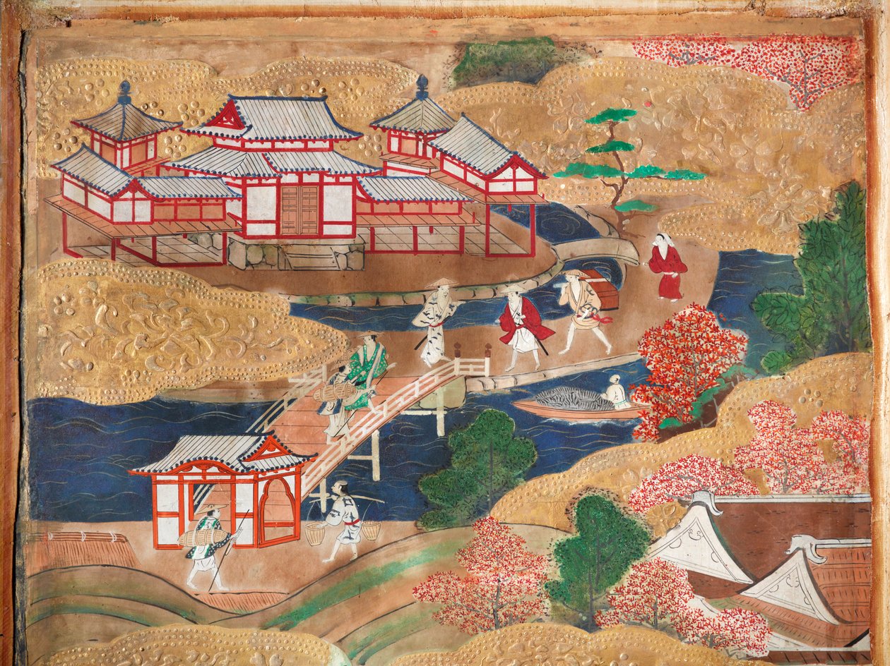 Osakazu Byobu - Japansk vikskärm med åtta paneler (målning) av Japanese School