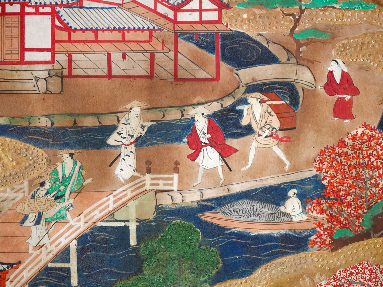 Osakazu Byobu - Japansk vikskärm med åtta paneler (målning) av Japanese School
