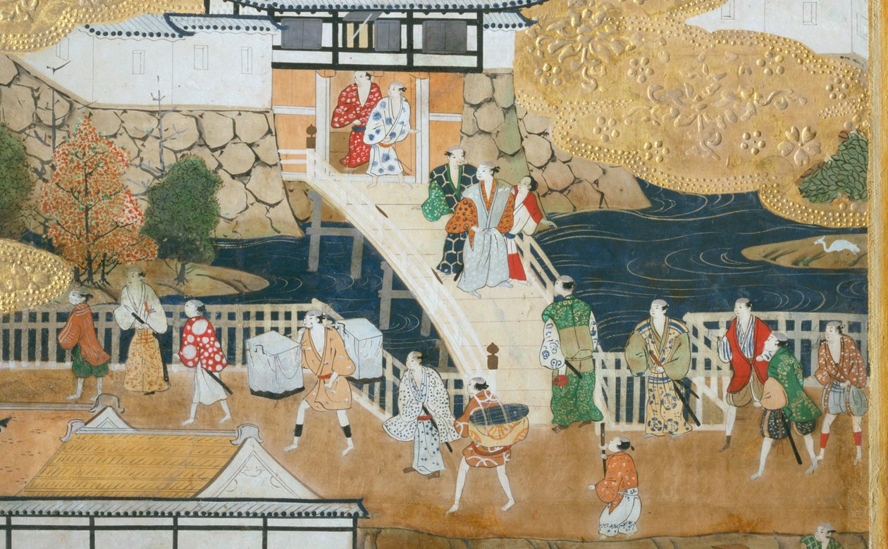 Osakazu Byobu - Japansk vikskärm med åtta paneler (målning) av Japanese School