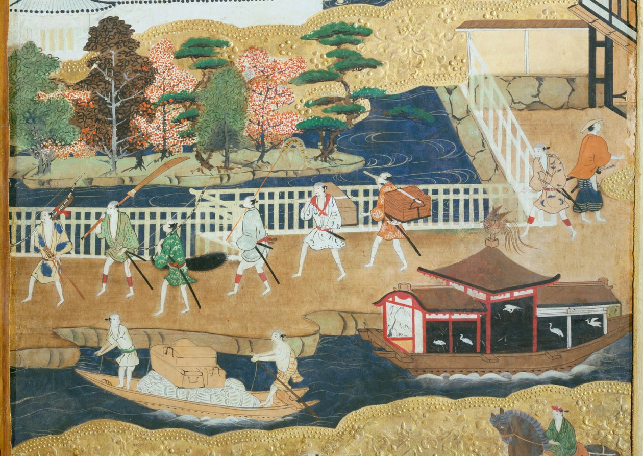 Osakazu Byobu - Japansk vikskärm med åtta paneler (målning) av Japanese School