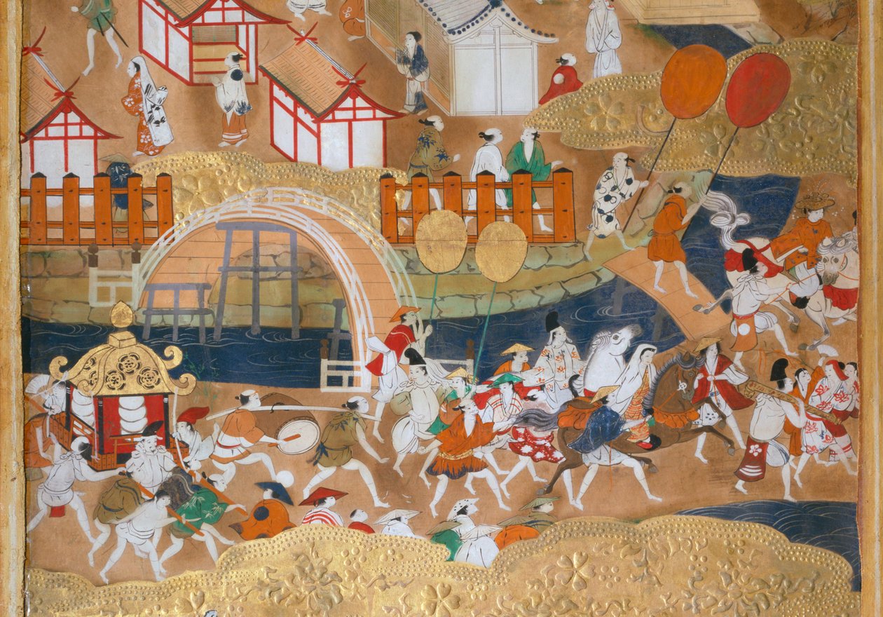 Osakazu Byobu - Japansk vikskärm med åtta paneler (målning) av Japanese School