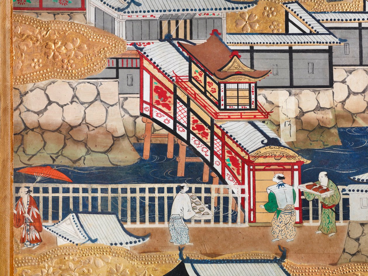 Osakazu Byobu - Japansk vikskärm med åtta paneler (målning) av Japanese School