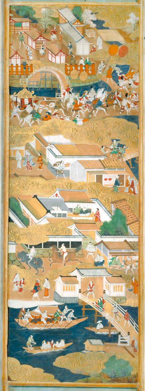 Osakazu Byobu - Japansk vikskärm med åtta paneler (målning) av Japanese School