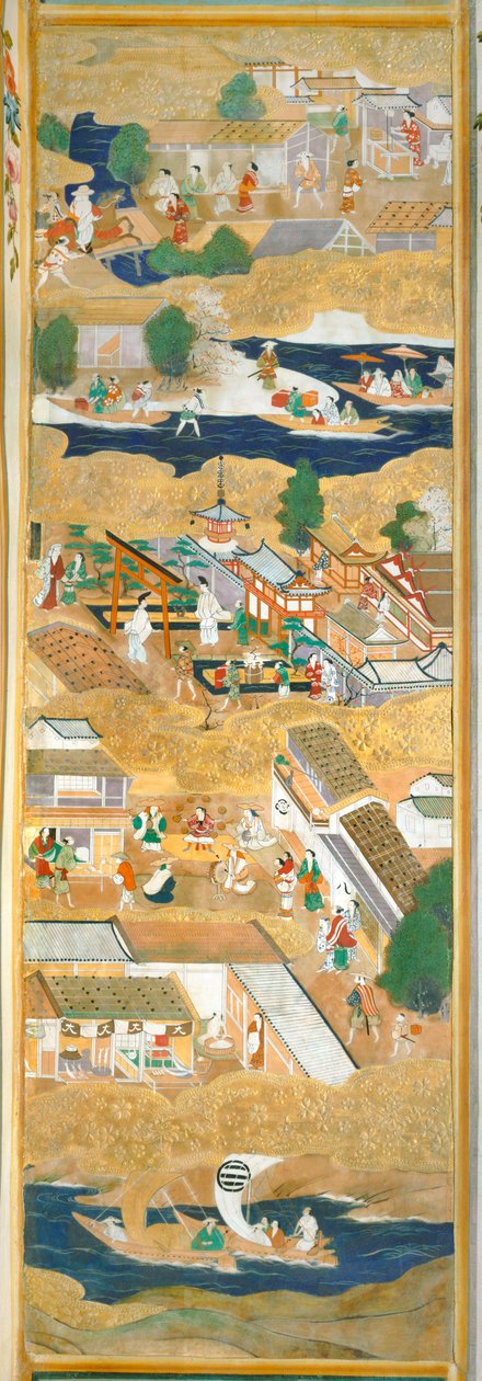 Osakazu Byobu - Japansk vikskärm med åtta paneler (målning) av Japanese School